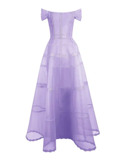 Gemy Maalouf Lilac Mesh Long Dress - Long Dresses In Purple