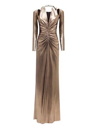 Gemy Maalouf Long-sleeve V-neck Maxi Dress In Gold
