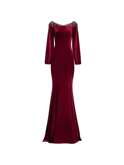 Gemy Maalouf Long-sleeve Velvet Maxi Dress In Red