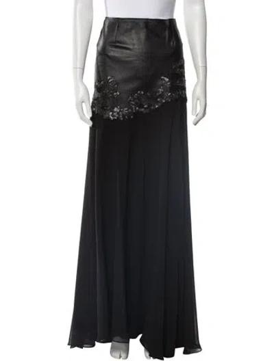 Pre-owned Gemy Maalouf Mesh Accents Long Skirt W/ Tags In Black