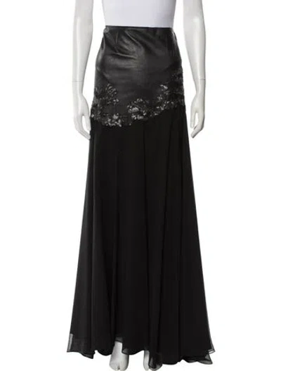 Pre-owned Gemy Maalouf Mesh Accents Long Skirt W/ Tags In Black