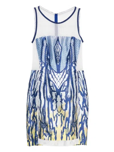 Gemy Maalouf Mesh-insert Mini Dress In Blue