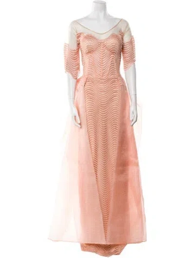 Pre-owned Gemy Maalouf Mesh Long Dress W/ Tags In Orange