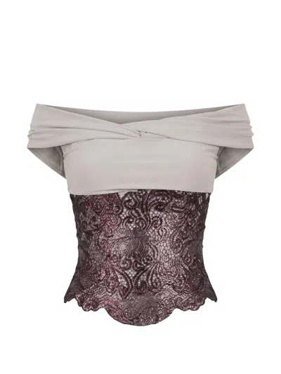 Gemy Maalouf Metallic Guipure-lace Off-the-shoulder Top In Neutral