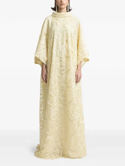 Gemy Maalouf Mock-neck Embroidered Maxi Dress In Yellow