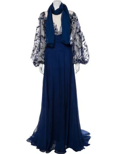 Pre-owned Gemy Maalouf Mock Neck Long Dress In Blue