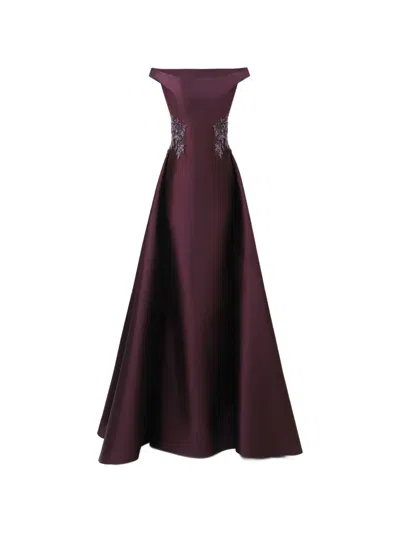 Gemy Maalouf Off-shoulder Beaded Gown In Brown