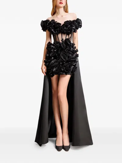 Gemy Maalouf Off-shoulder Floral Dress In Black