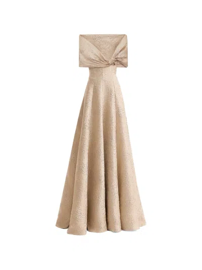 Gemy Maalouf Off-shoulder Jacquard Maxi Dress In Neutral