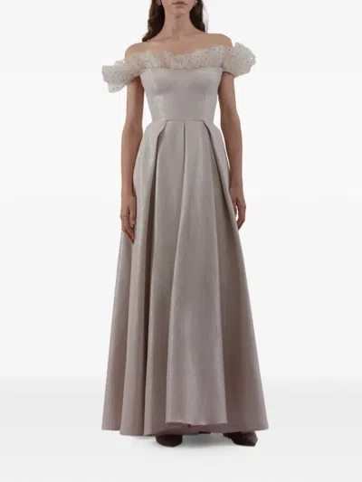 Gemy Maalouf Off-shoulder Ruffled Long Maxi Dress In Gray