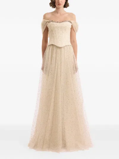 Gemy Maalouf Off-the-shoulder Corset Maxi Dress In Neutral