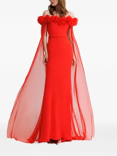 Gemy Maalouf Off-the-shoulder Flower-embellished Maxi Dress In Red
