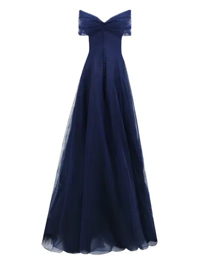 Gemy Maalouf Off-the-shoulder Gown In Blue