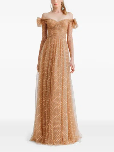Gemy Maalouf Off-the-shoulder Gown In Orange