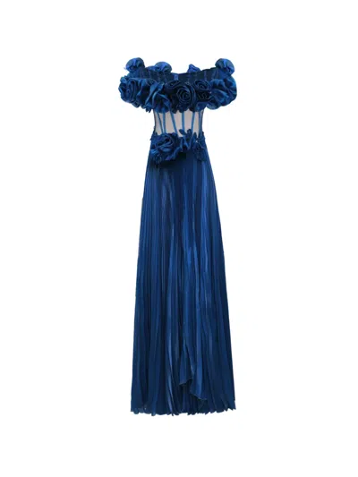 Gemy Maalouf Off-the-shoulders Pleated Maxi Dress In Multi