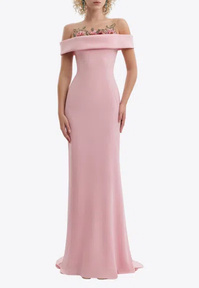 Gemy Maalouf Off-shoulder Beaded Gown In Pink