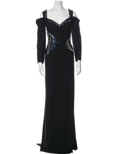 Pre-owned Gemy Maalouf Off-the-shoulder Long Dress In Black