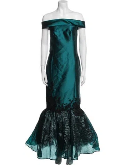 Pre-owned Gemy Maalouf Off-the-shoulder Long Dress In Green