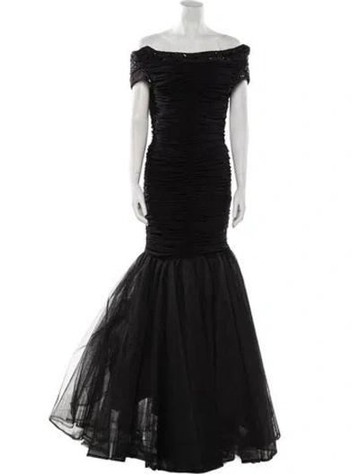 Pre-owned Gemy Maalouf Off-the-shoulder Long Dress W/ Tags In Black