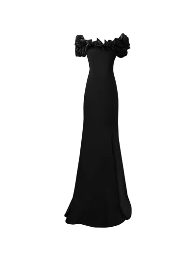 Gemy Maalouf Off-the-shoulder Ruffled Maxi Dress In Black