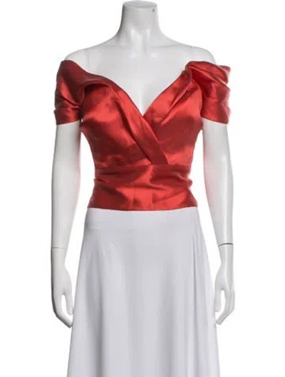 Pre-owned Gemy Maalouf Off-the-shoulder Short Sleeve Blouse W/ Tags In Orange
