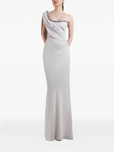 Gemy Maalouf One-shoulder Beaded-neckline Maxi Dress In White