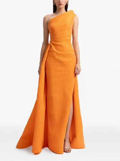 Gemy Maalouf One-shoulder Draped-waistline Dress In Orange