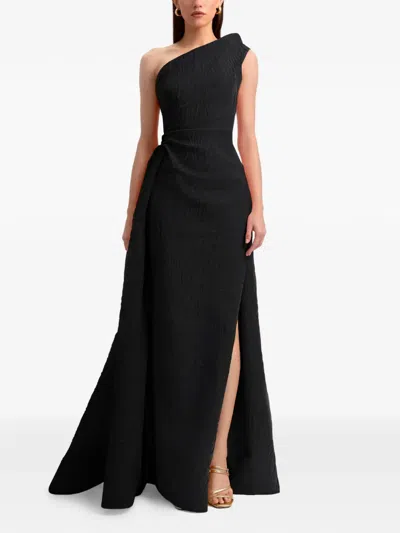 Gemy Maalouf One-shoulder Draped-waistline Gown In Black