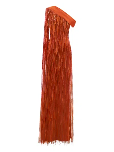 Gemy Maalouf One-shoulder Fringed Dress In Orange