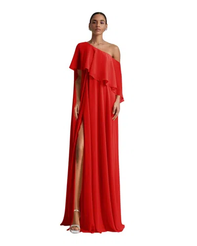 Gemy Maalouf One-shoulder Red Dress Featuring Ruffles - Long Dresses