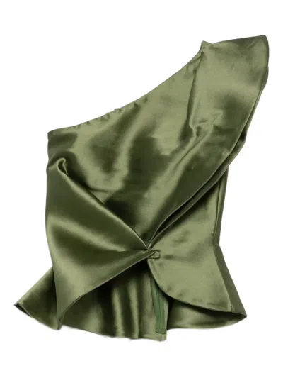 Gemy Maalouf One-shoulder Satin Top In Green