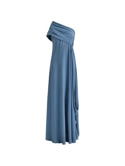 Gemy Maalouf One-shoulder Draped Maxi Dress In Blue