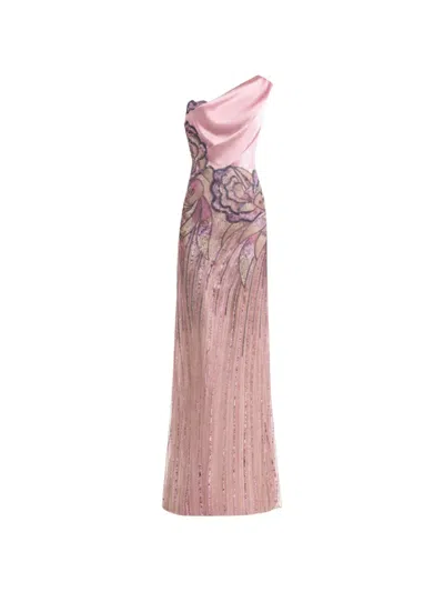 Gemy Maalouf One-shoulder Embellished Maxi Dress In Pink
