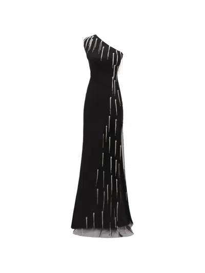 Gemy Maalouf One-shoulder Embellishmed Maxi Dress In Black
