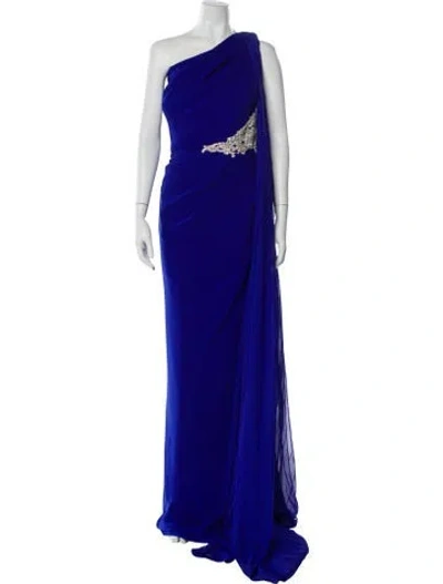 Pre-owned Gemy Maalouf One-shoulder Long Dress In Blue