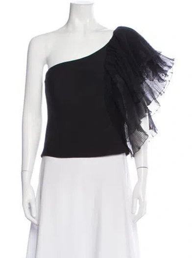 Pre-owned Gemy Maalouf One-shoulder Short Sleeve Blouse In Black