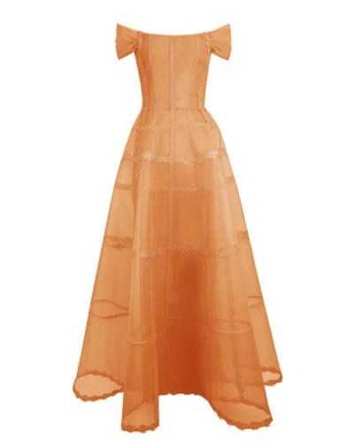 Gemy Maalouf Orange Mesh Long Dress - Long Dresses