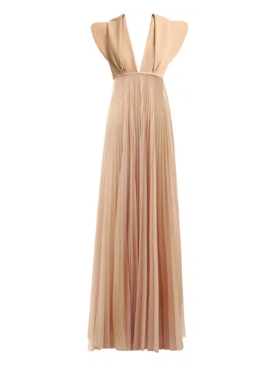 Gemy Maalouf Panelled Pleated Gown In Neutral