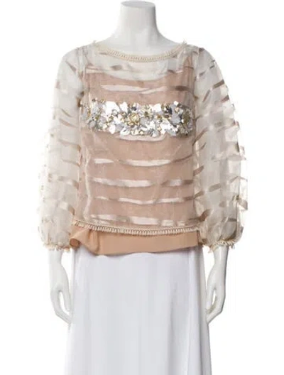 Pre-owned Gemy Maalouf Patterned Crew Neck Blouse In Neutrals