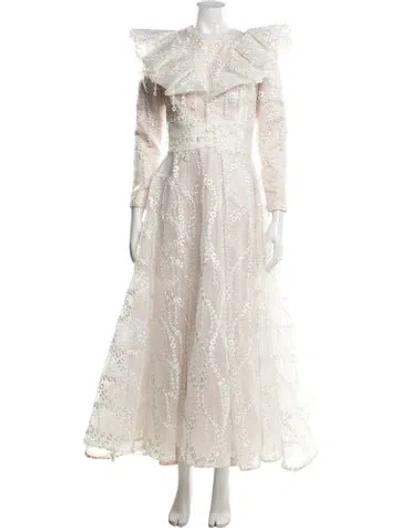 Pre-owned Gemy Maalouf Patterned Long Dress In Neutrals