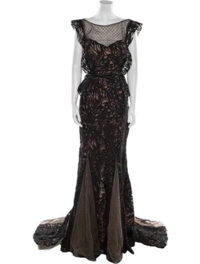 Pre-owned Gemy Maalouf Patterned Long Dress W/ Tags In Black