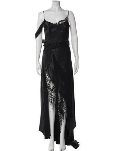 Pre-owned Gemy Maalouf Patterned Mesh Accents Skirt Set In Black