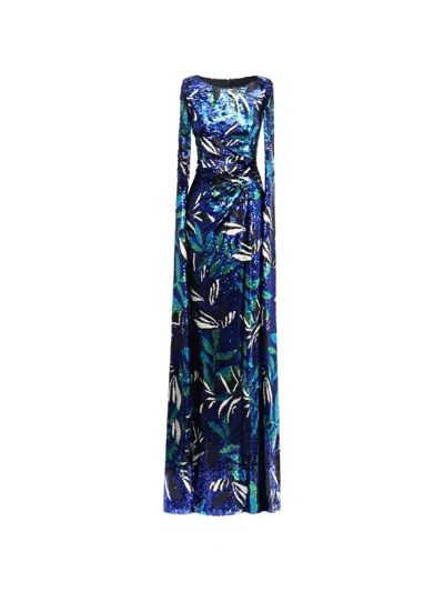 Gemy Maalouf Patterned Sequin-details Maxi Dress In Blue