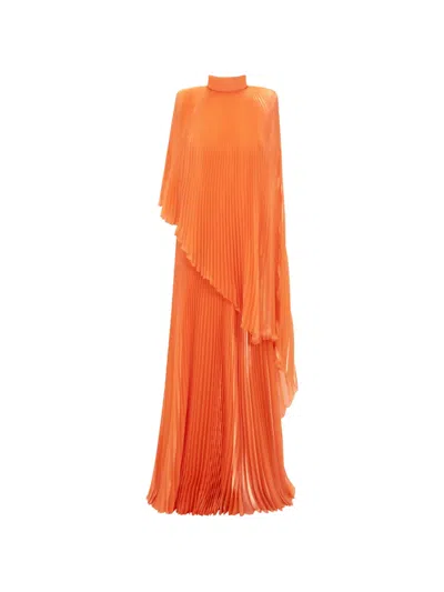 Gemy Maalouf Pleated Asymmetric Dress In Orange