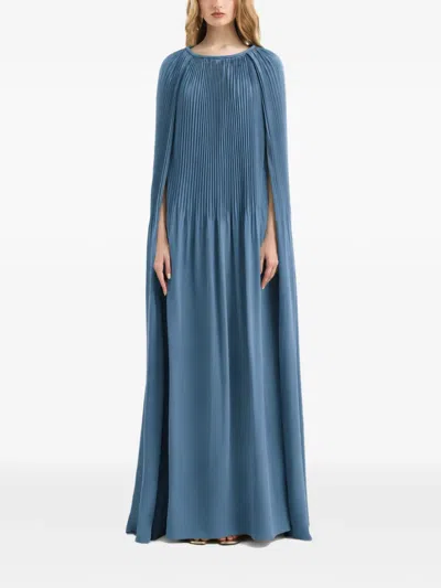 Gemy Maalouf Pleated Cape Dress In Blue