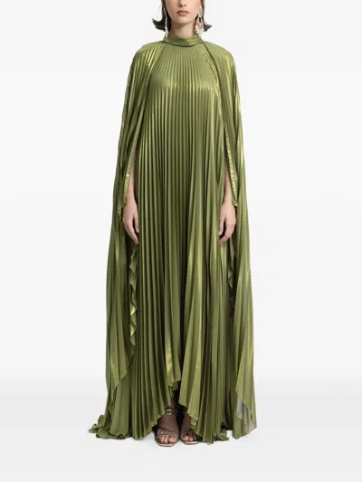 Gemy Maalouf Pleated Cape Gown In Green