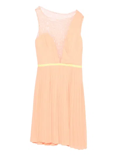 Gemy Maalouf Pleated Lace-insert Mini Dress In Orange