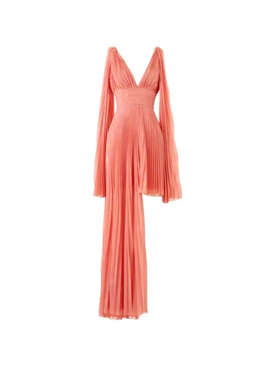 Gemy Maalouf Pleated V-neck Asymmetric Dress In Pink