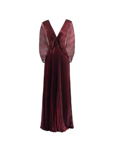 Gemy Maalouf Pleated V-neck Maxi Dress In Burgundy