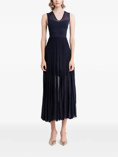 Gemy Maalouf Pleated V-neck Midi Dress In Blue